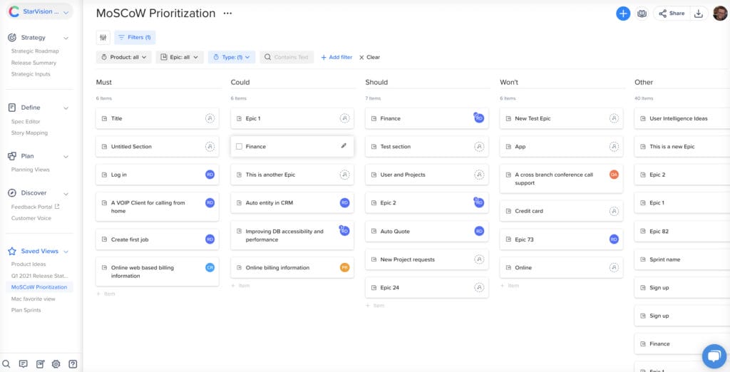 MoSCoW Prioritization on craft.io