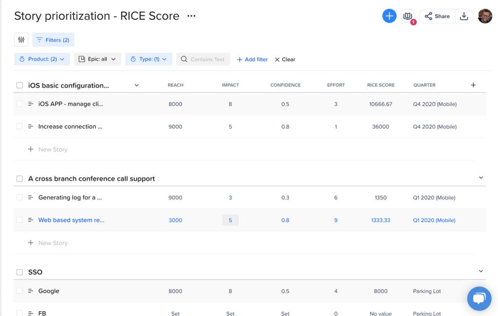 Using the RICE prioritization framework in craft.io