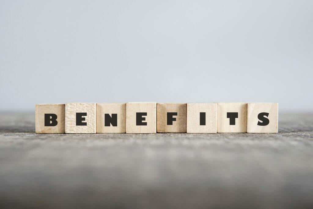 "benefits" written in wooden blocks