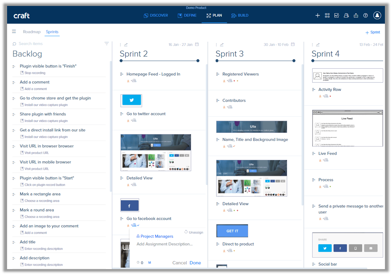 Sprint backload dashboard craft