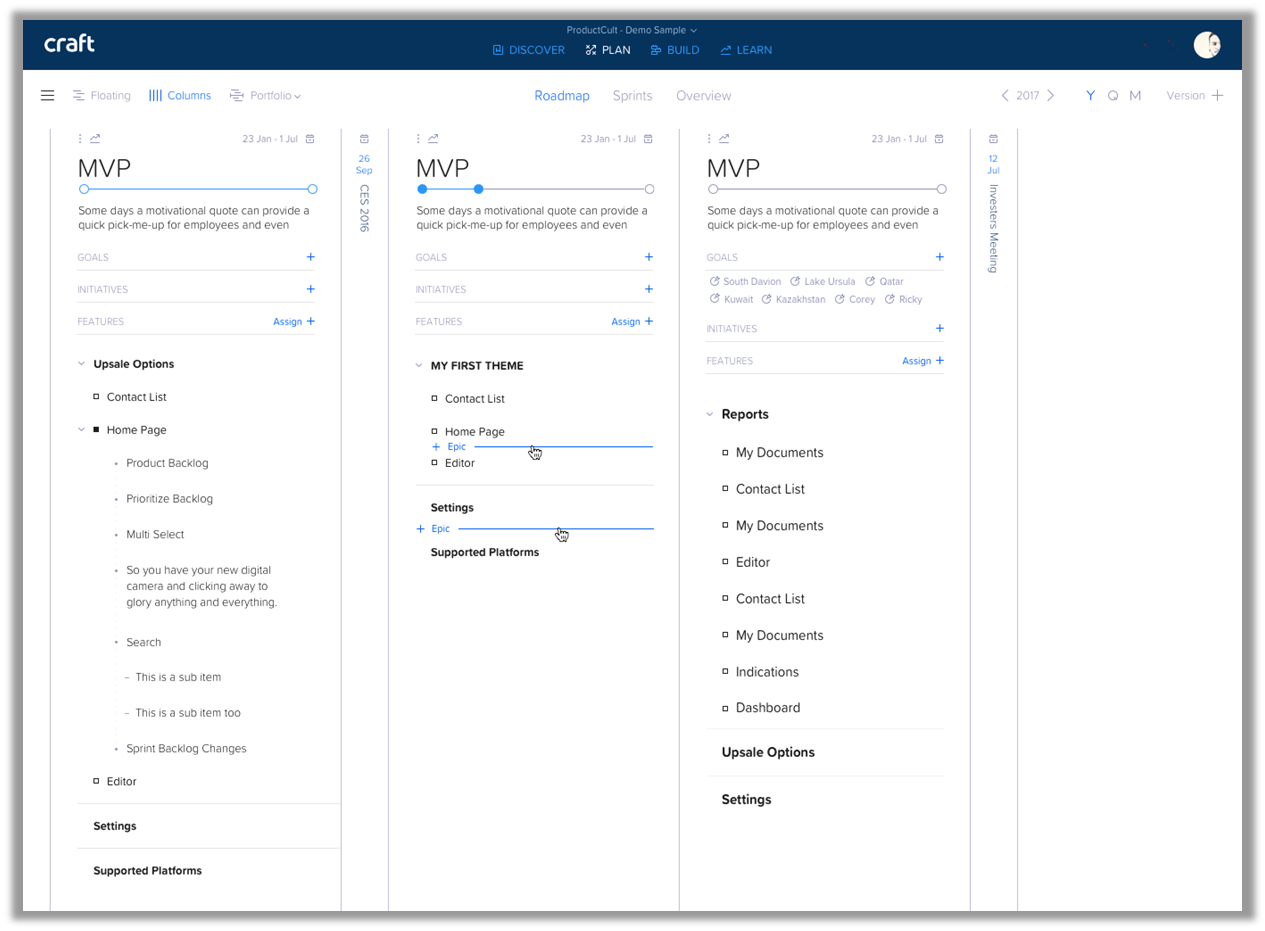 MVP plan craft dashboard