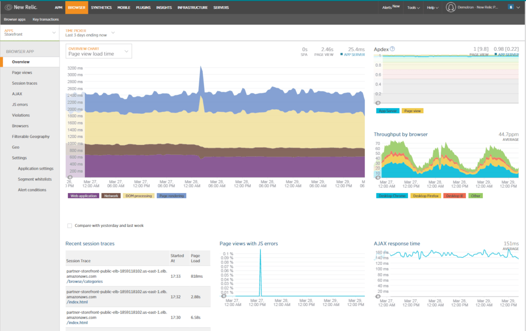 New Relic Browser screenshot